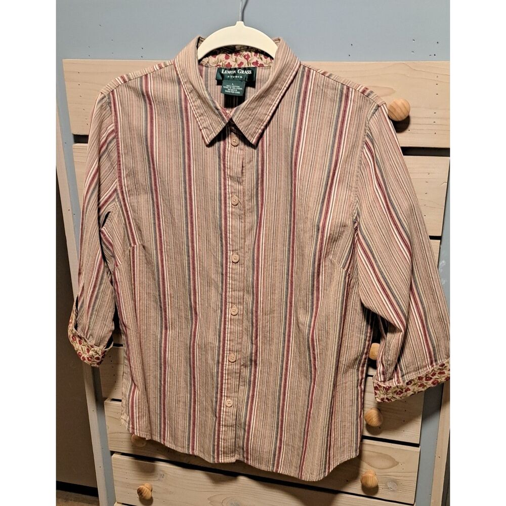 L.L. Bean Striped Button-Down Shirt - Red/Beige